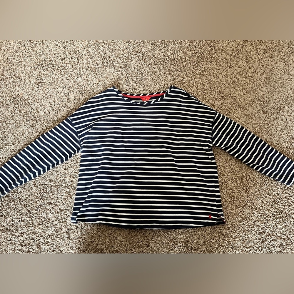 Joules Navy Cream Stripe Marina Dropped Shoulder Jersey Top - Picture 11 of 13
